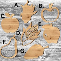 Unfinished Fall Time Harvest Produce or Painted Wood Cutouts Set Wooden Apple Corn Ornament Pear Shape Sign Decor Solid Wood Autumn